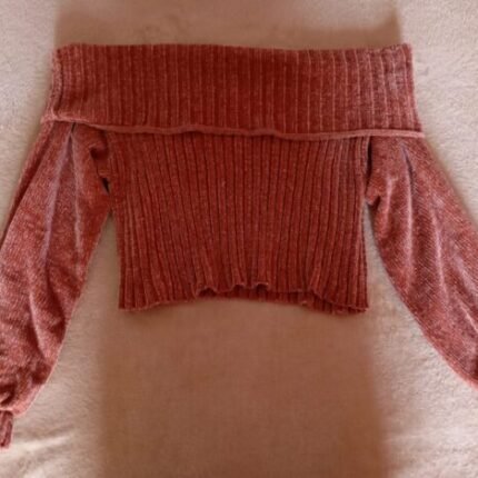 Chompa Off-Shoulder Acanalada - Hombros Descubiertos Coquette - Talla M